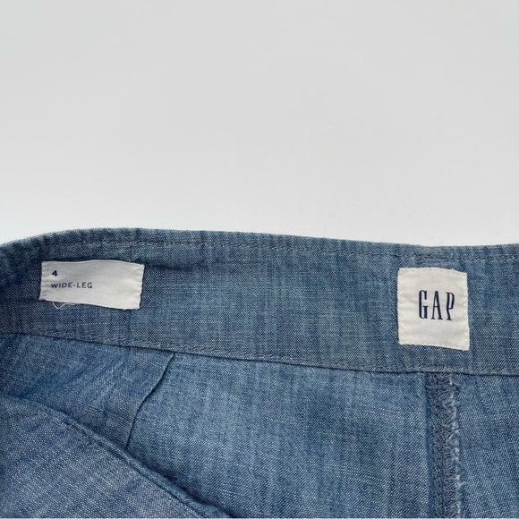 Gap Size 4 Wide Leg High Rise Chambray Pants Cotton Lightweight Beach Casual - Picture 6 of 14
